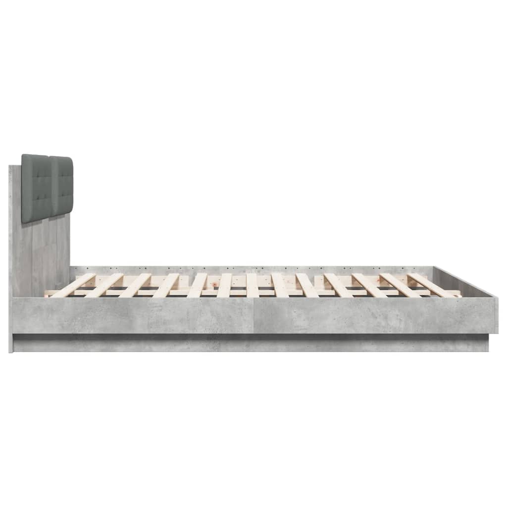 Bed Frame with LED without Mattress Concrete Grey 200x200 cm