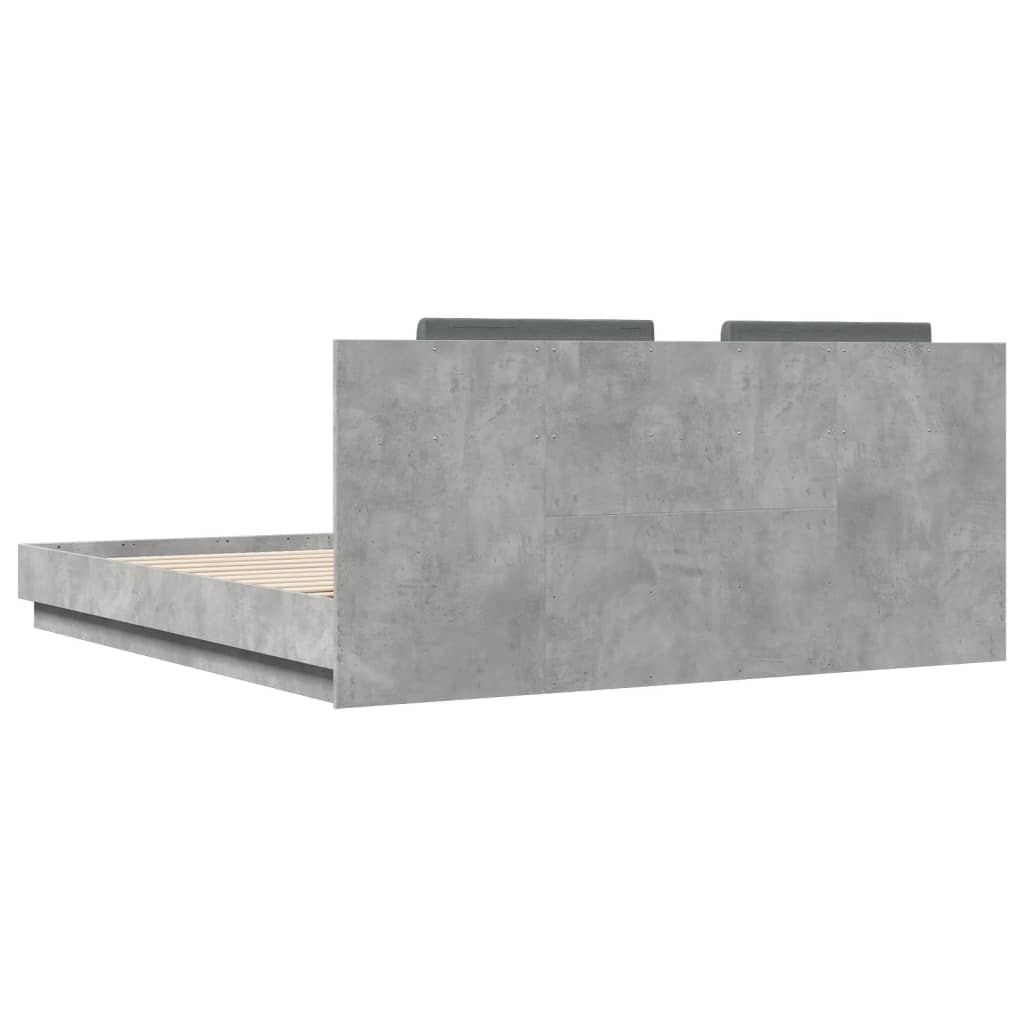 Bed Frame with LED without Mattress Concrete Grey 200x200 cm
