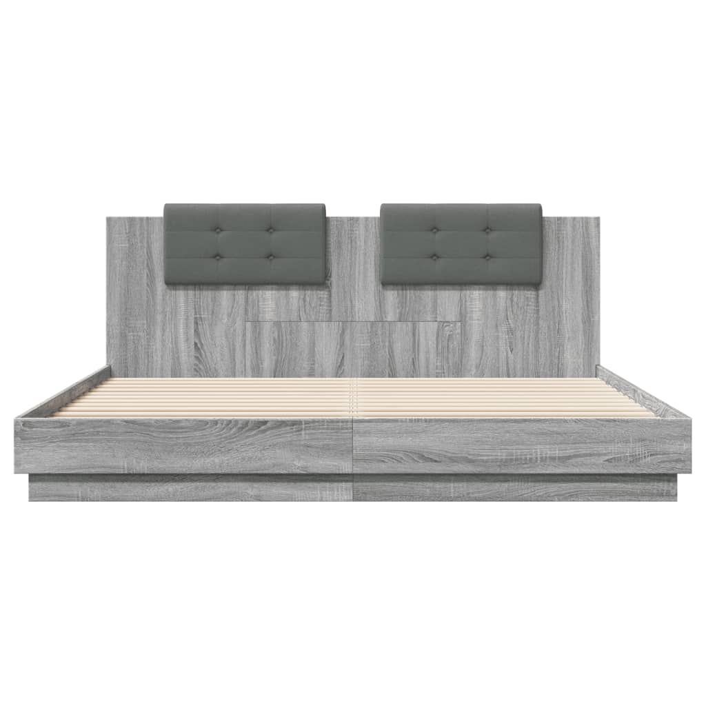 Bed Frame with LED without Mattress Grey Sonoma 200x200 cm