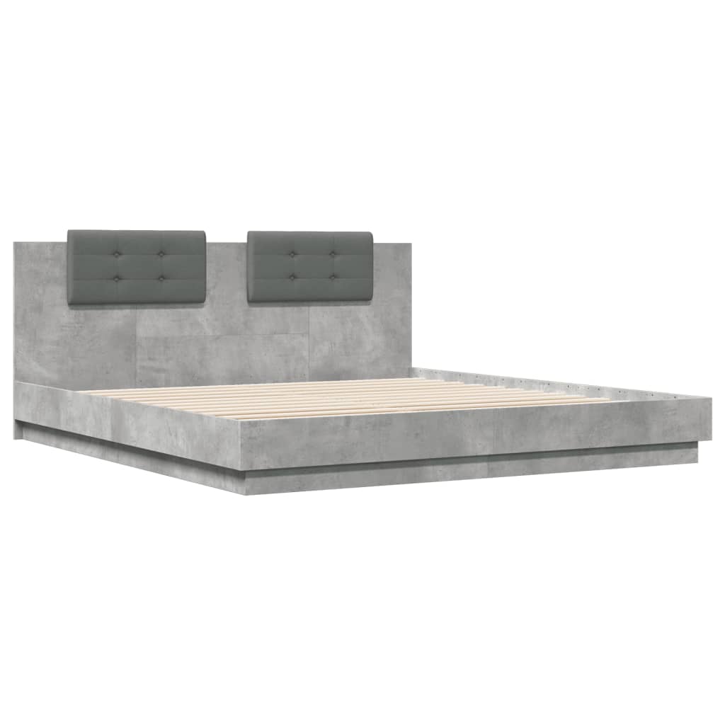 Bed Frame with LED without Mattress Concrete Grey 180x200 cm Super King