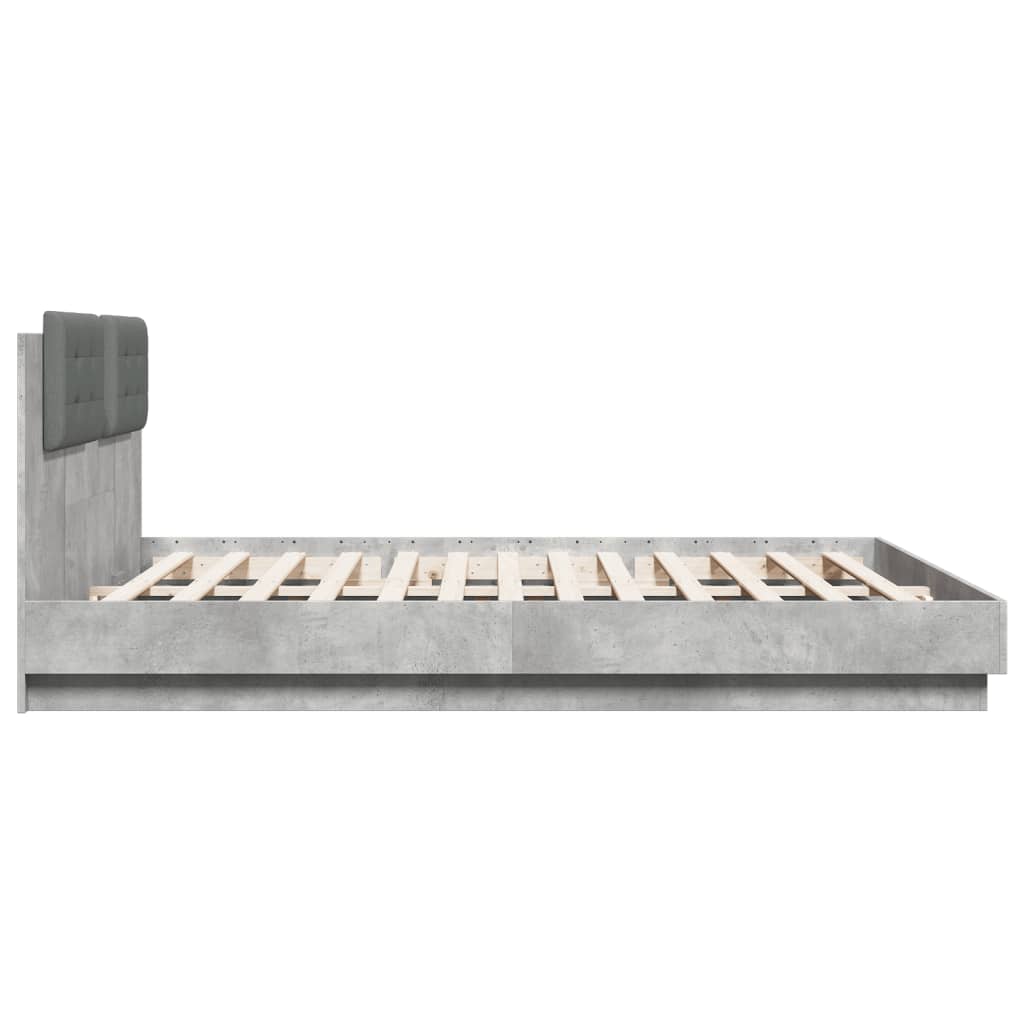 Bed Frame with LED without Mattress Concrete Grey 180x200 cm Super King