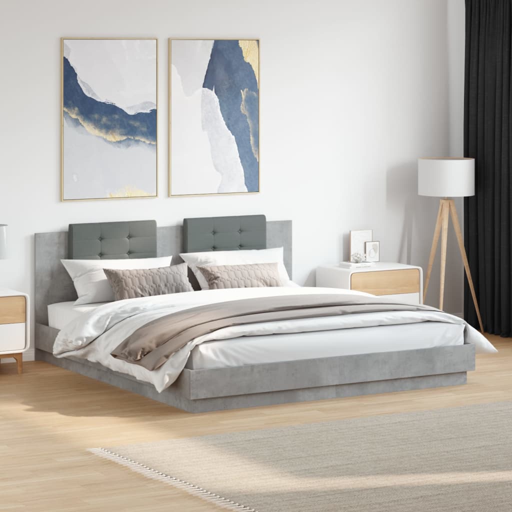 Bed Frame with LED without Mattress Concrete Grey 180x200 cm Super King