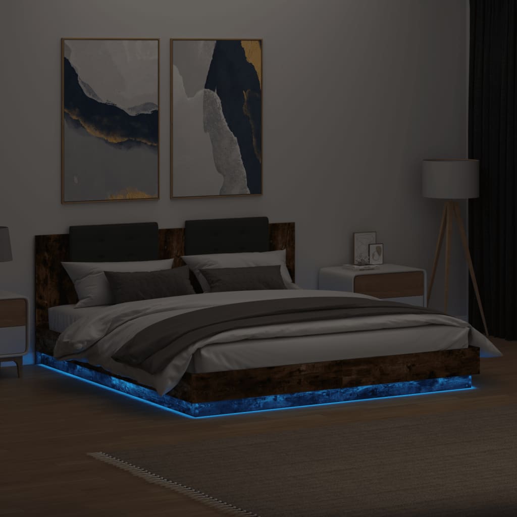Bed Frame with LED without Mattress Smoked Oak 180x200 cm Super King