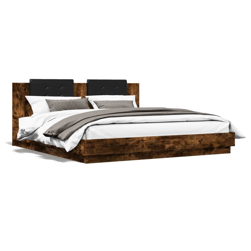 Bed Frame with LED without Mattress Smoked Oak 180x200 cm Super King