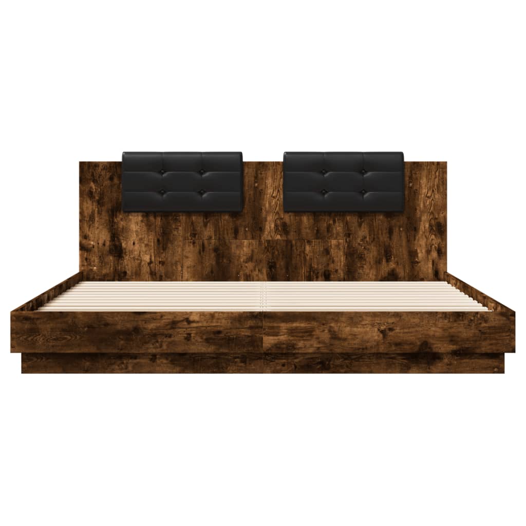 Bed Frame with LED without Mattress Smoked Oak 180x200 cm Super King