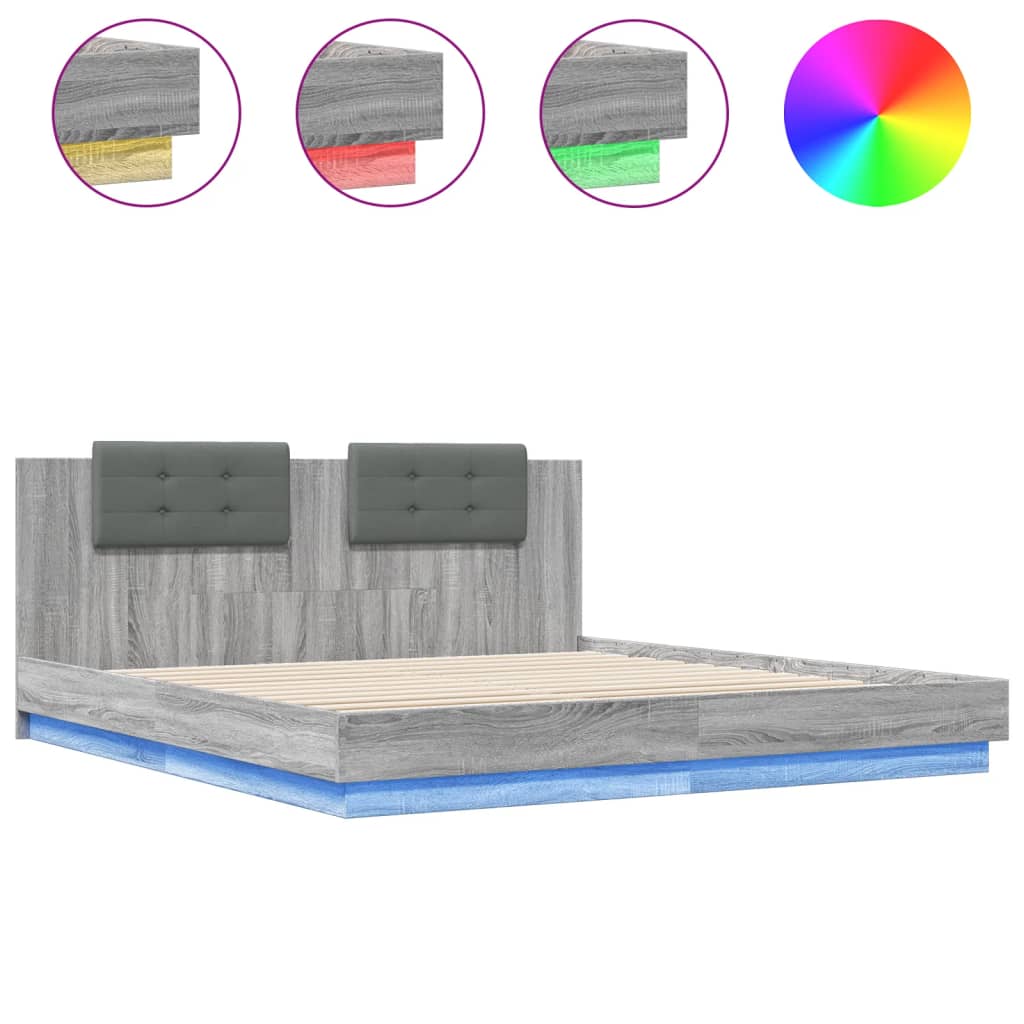 Bed Frame with LED without Mattress Grey Sonoma 180x200 cm Super King