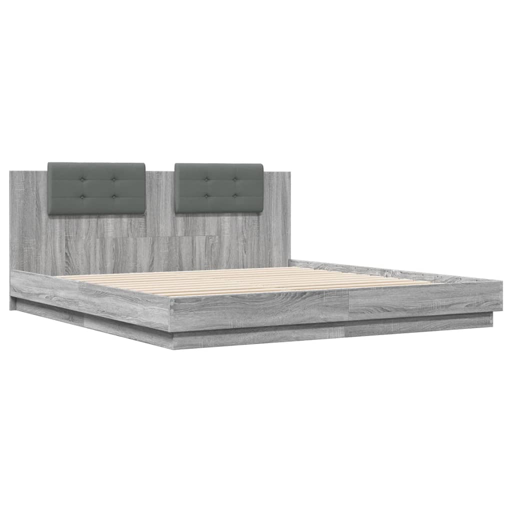 Bed Frame with LED without Mattress Grey Sonoma 180x200 cm Super King