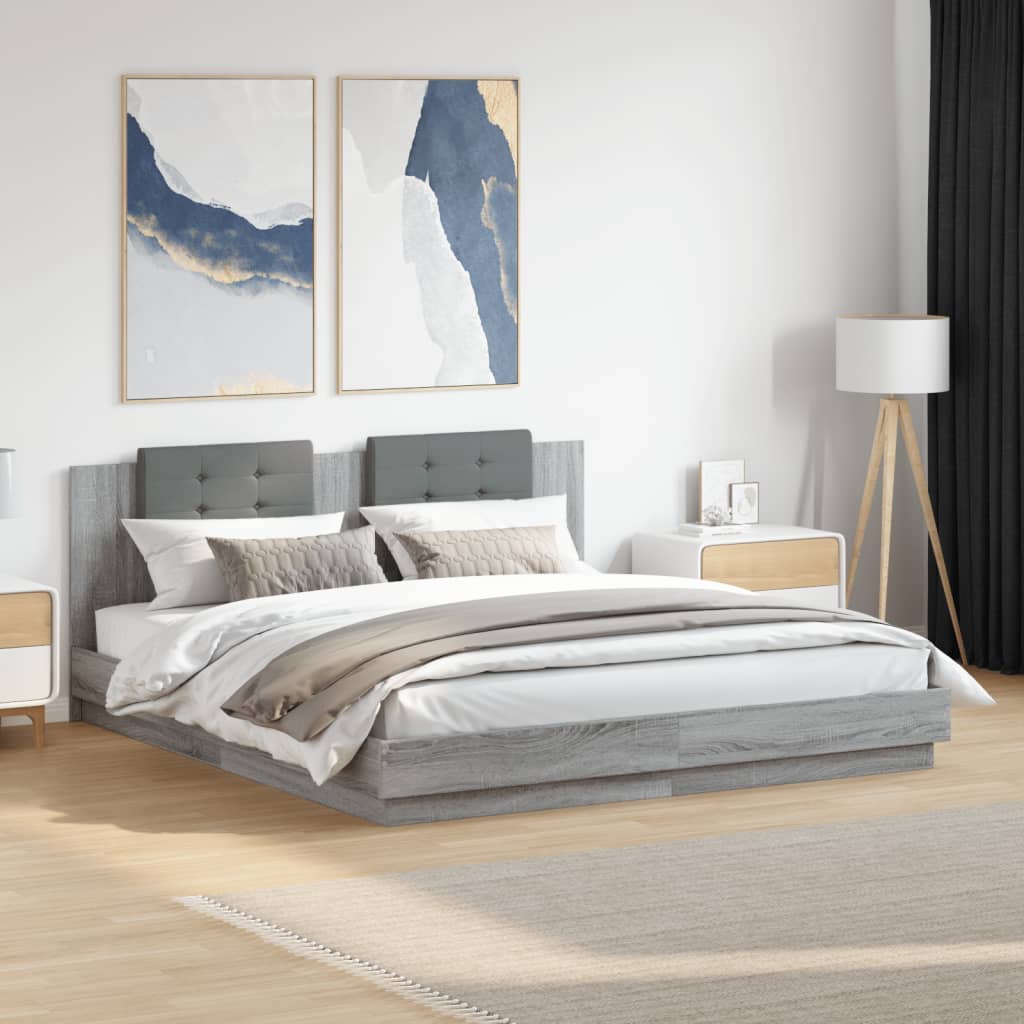 Bed Frame with LED without Mattress Grey Sonoma 180x200 cm Super King