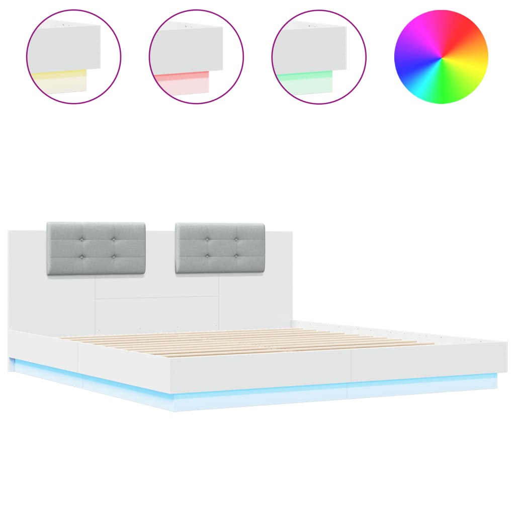 Bed Frame with LED without Mattress White 160x200 cm