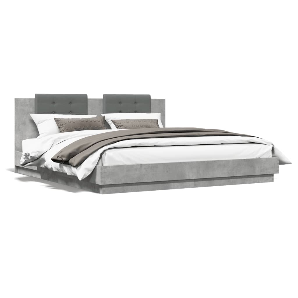 Bed Frame with LED without Mattress Concrete Grey 160x200 cm