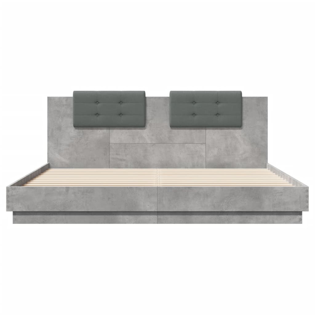 Bed Frame with LED without Mattress Concrete Grey 160x200 cm