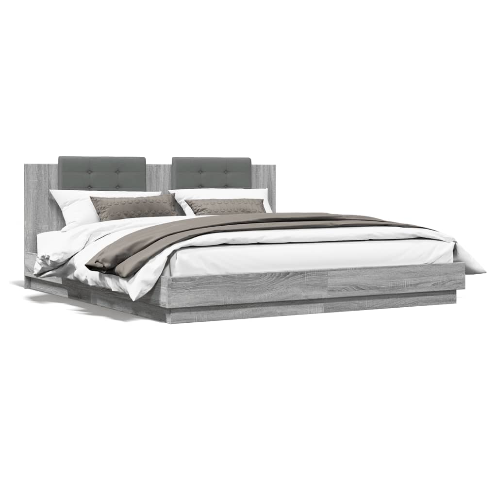 Bed Frame with LED without Mattress Grey Sonoma 160x200 cm