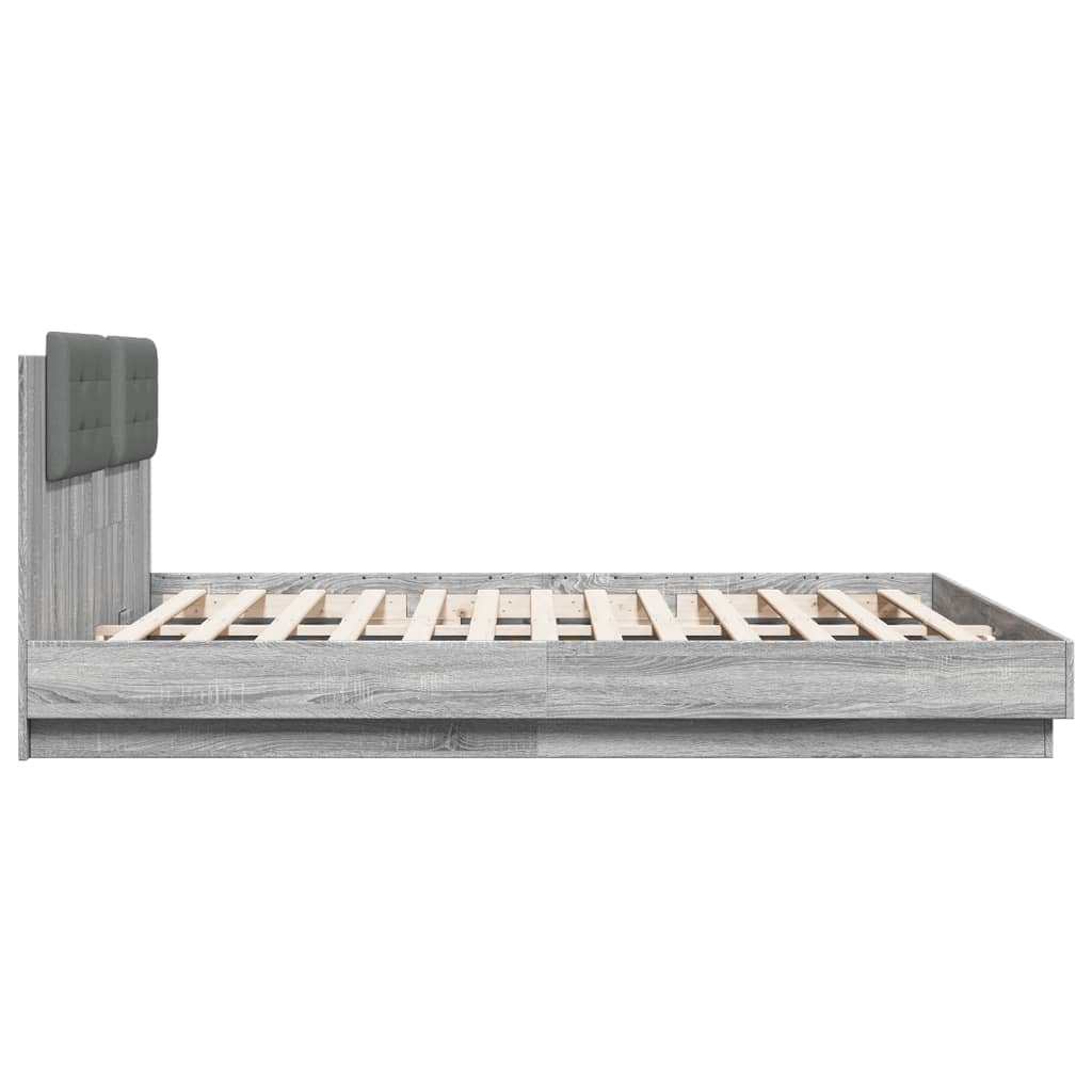 Bed Frame with LED without Mattress Grey Sonoma 160x200 cm