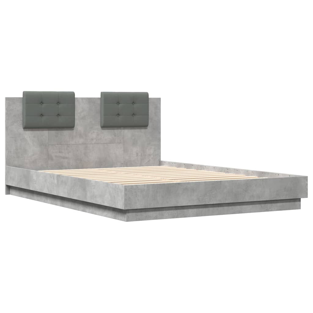 Bed Frame with LED without Mattress Concrete Grey 150x200 cm King Size