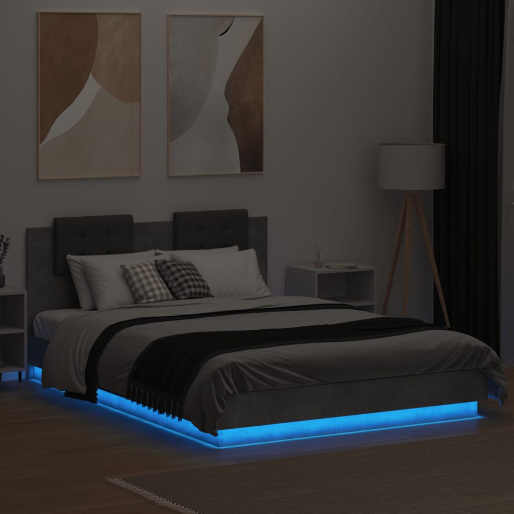 Bed Frame with LED without Mattress Concrete Grey 150x200 cm King Size