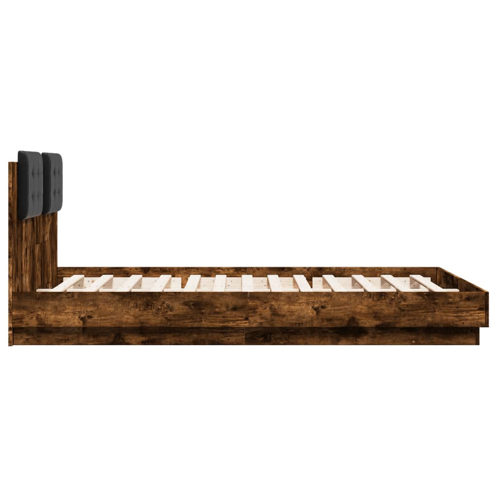 Bed Frame with LED without Mattress Smoked Oak 140x200 cm