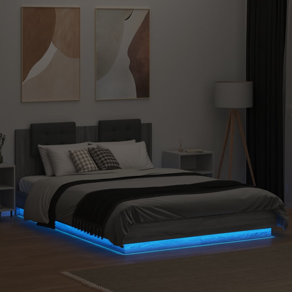 Bed Frame with LED without Mattress Grey Sonoma 140x200 cm