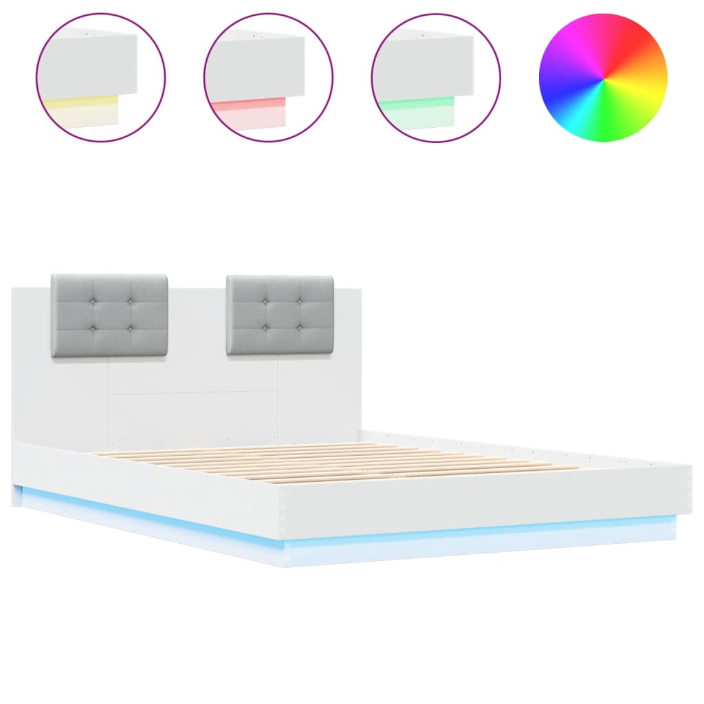 Bed Frame with LED without Mattress White 120x200 cm
