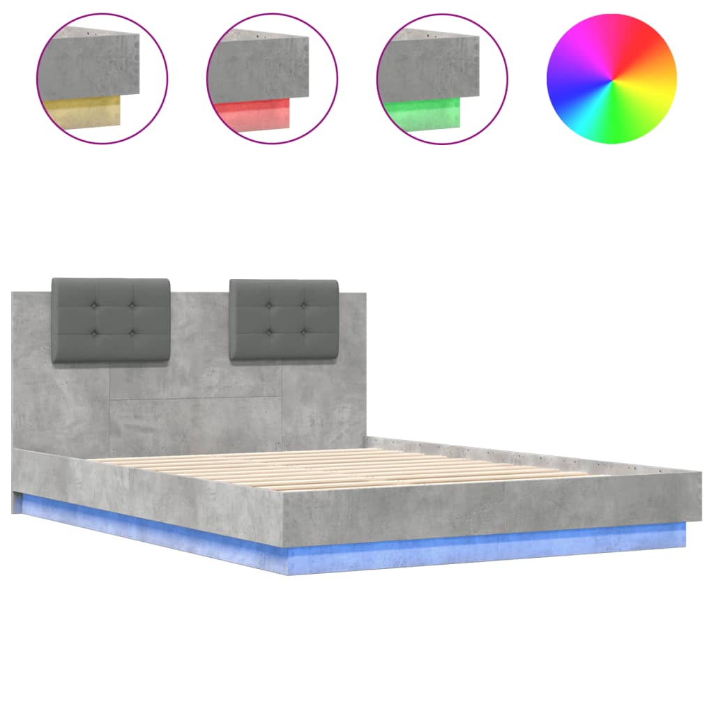 Bed Frame with LED without Mattress Concrete Grey 120x200 cm