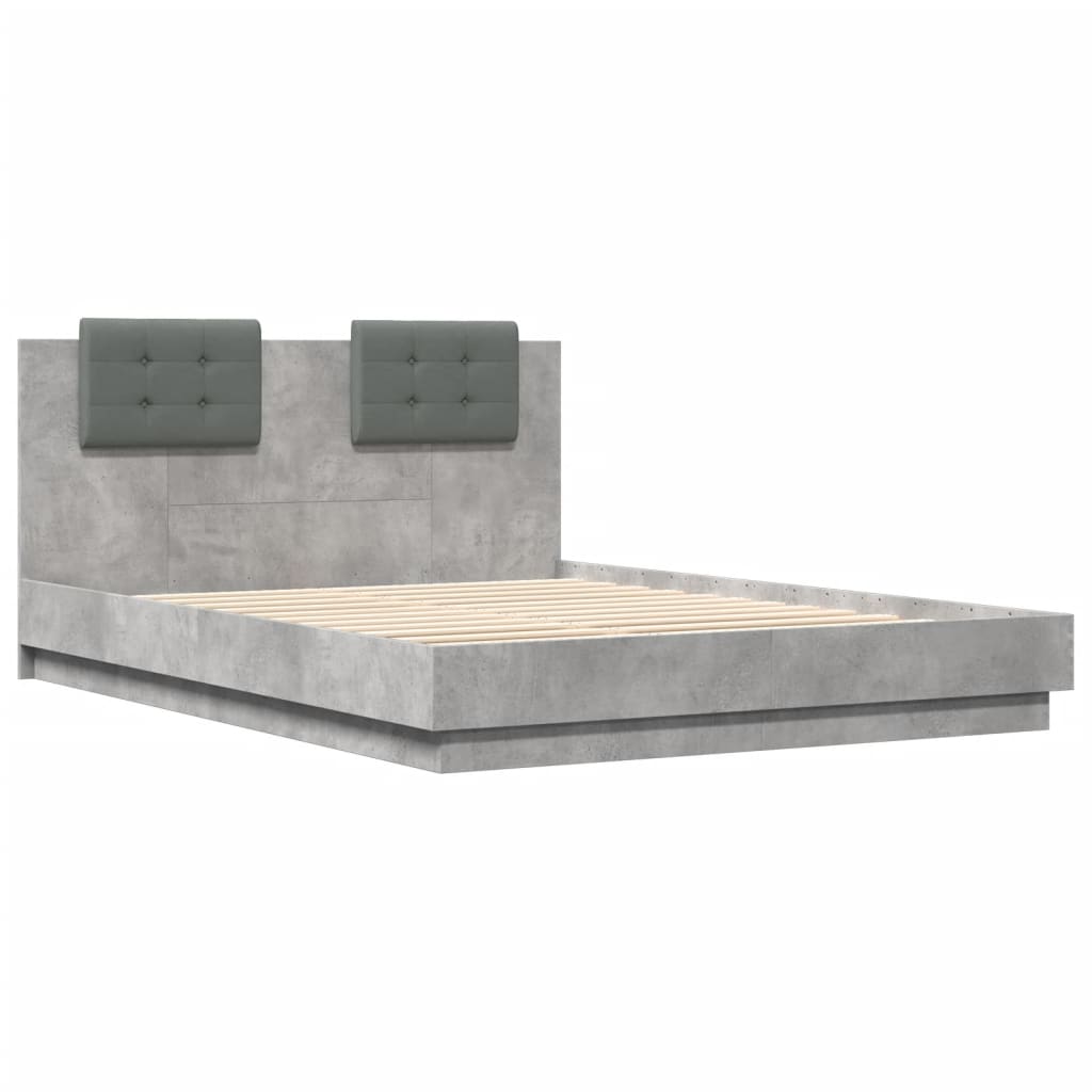Bed Frame with LED without Mattress Concrete Grey 120x200 cm