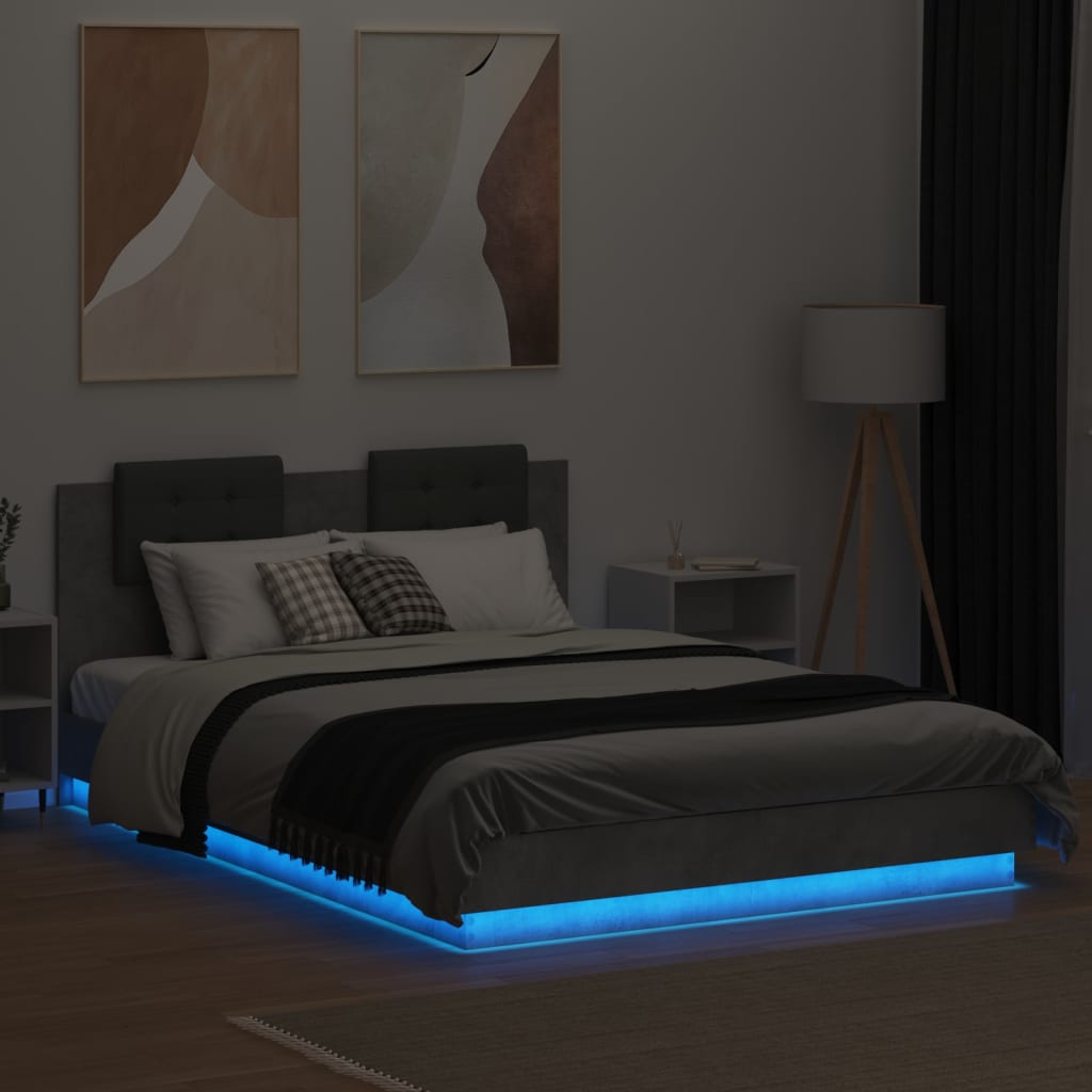 Bed Frame with LED without Mattress Concrete Grey 120x200 cm