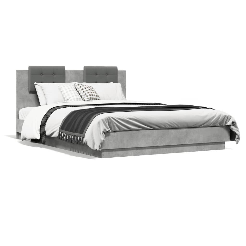 Bed Frame with LED without Mattress Concrete Grey 120x200 cm