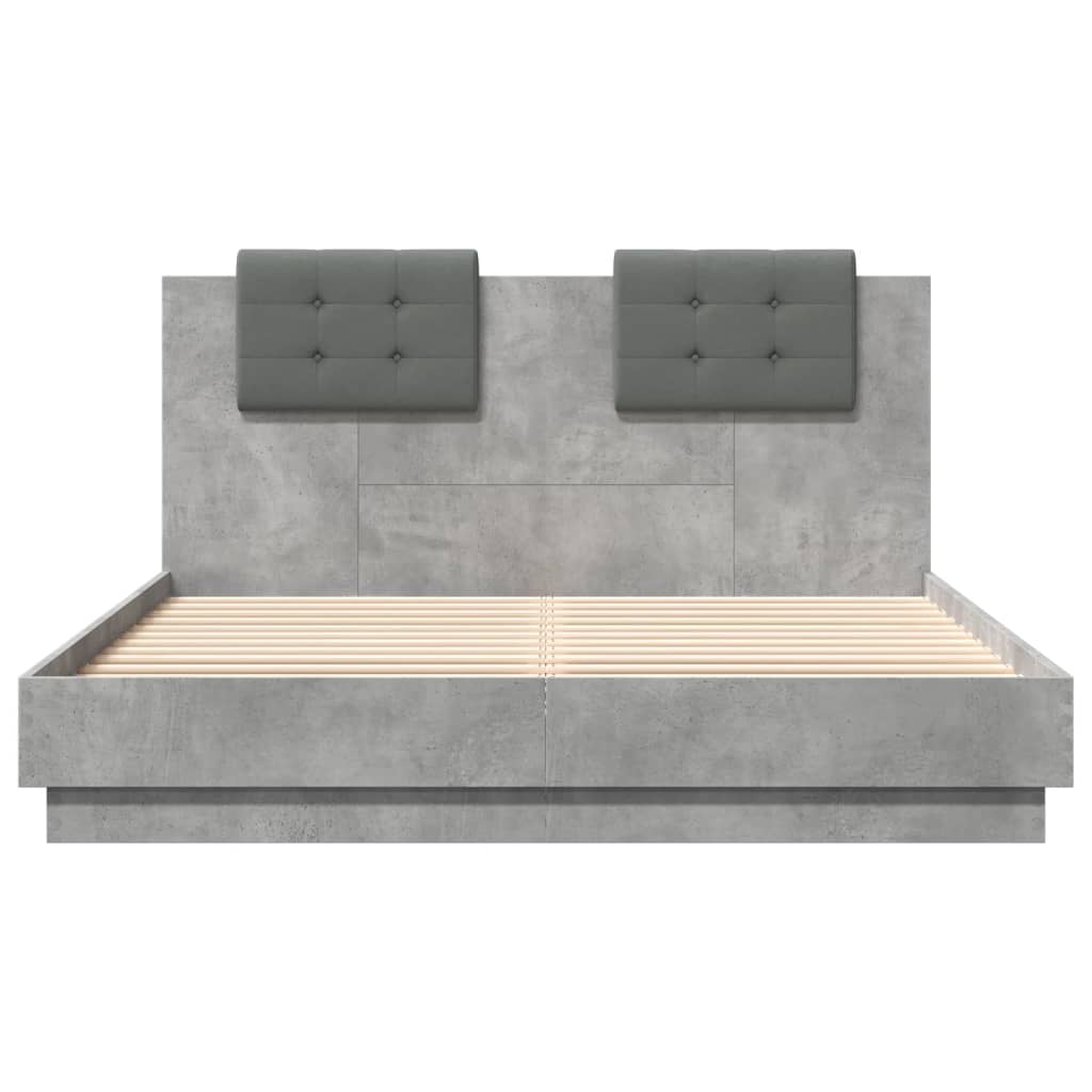 Bed Frame with LED without Mattress Concrete Grey 120x200 cm