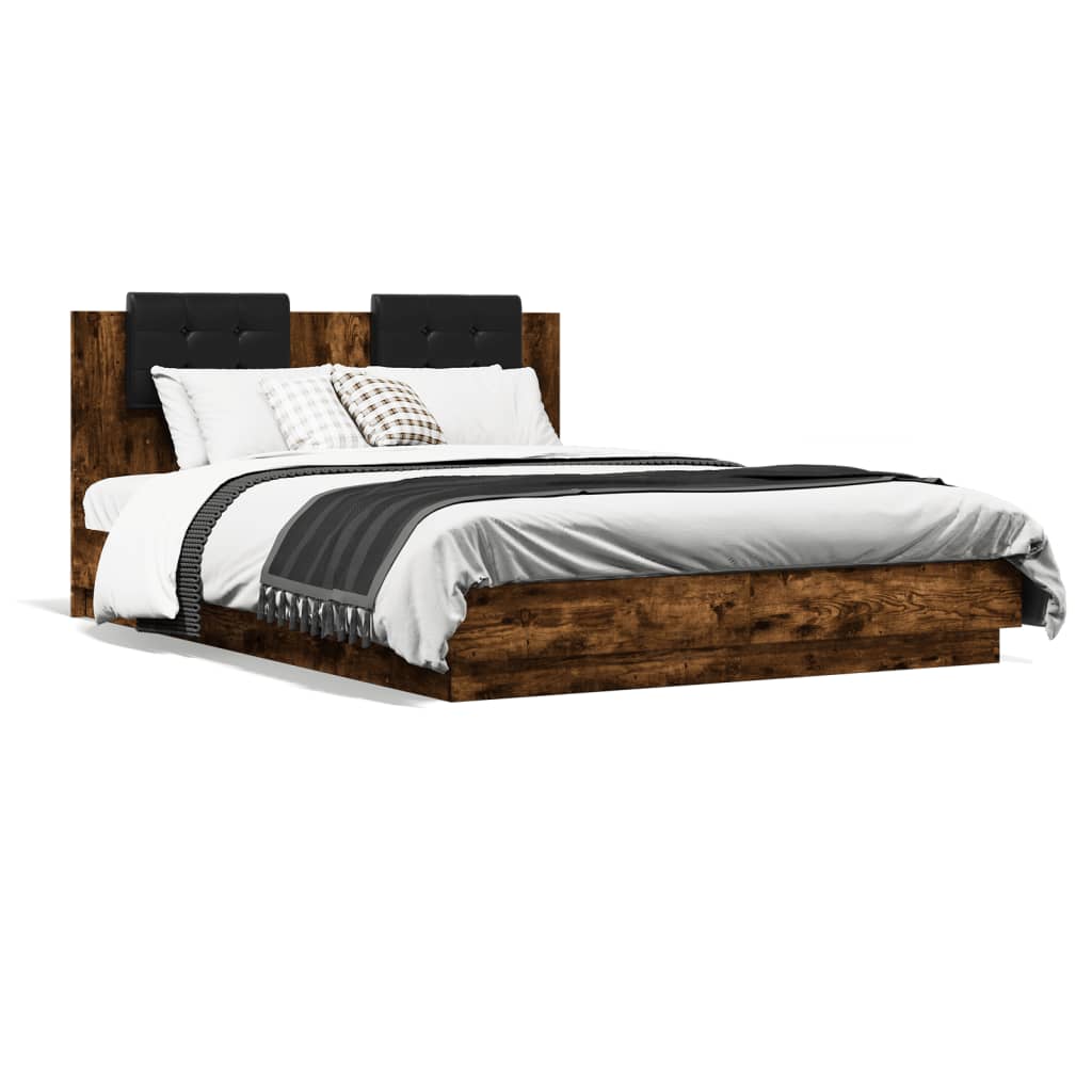 Bed Frame with LED without Mattress Smoked Oak 120x200 cm
