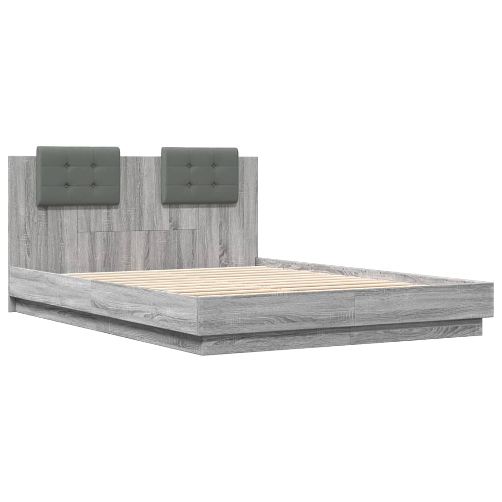 Bed Frame with LED without Mattress Grey Sonoma 120x200 cm