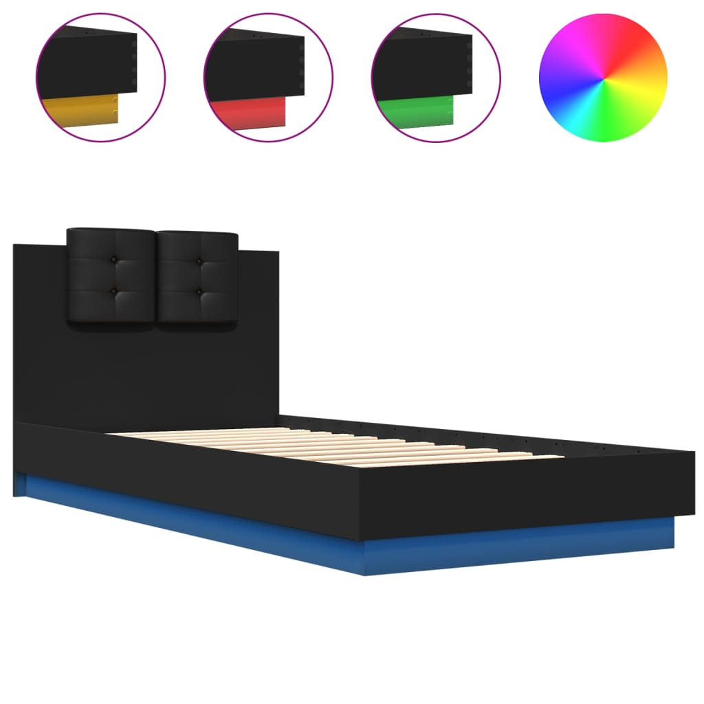 Bed Frame with LED without Mattress Black 100x200 cm