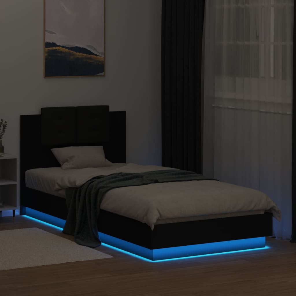 Bed Frame with LED without Mattress Black 100x200 cm