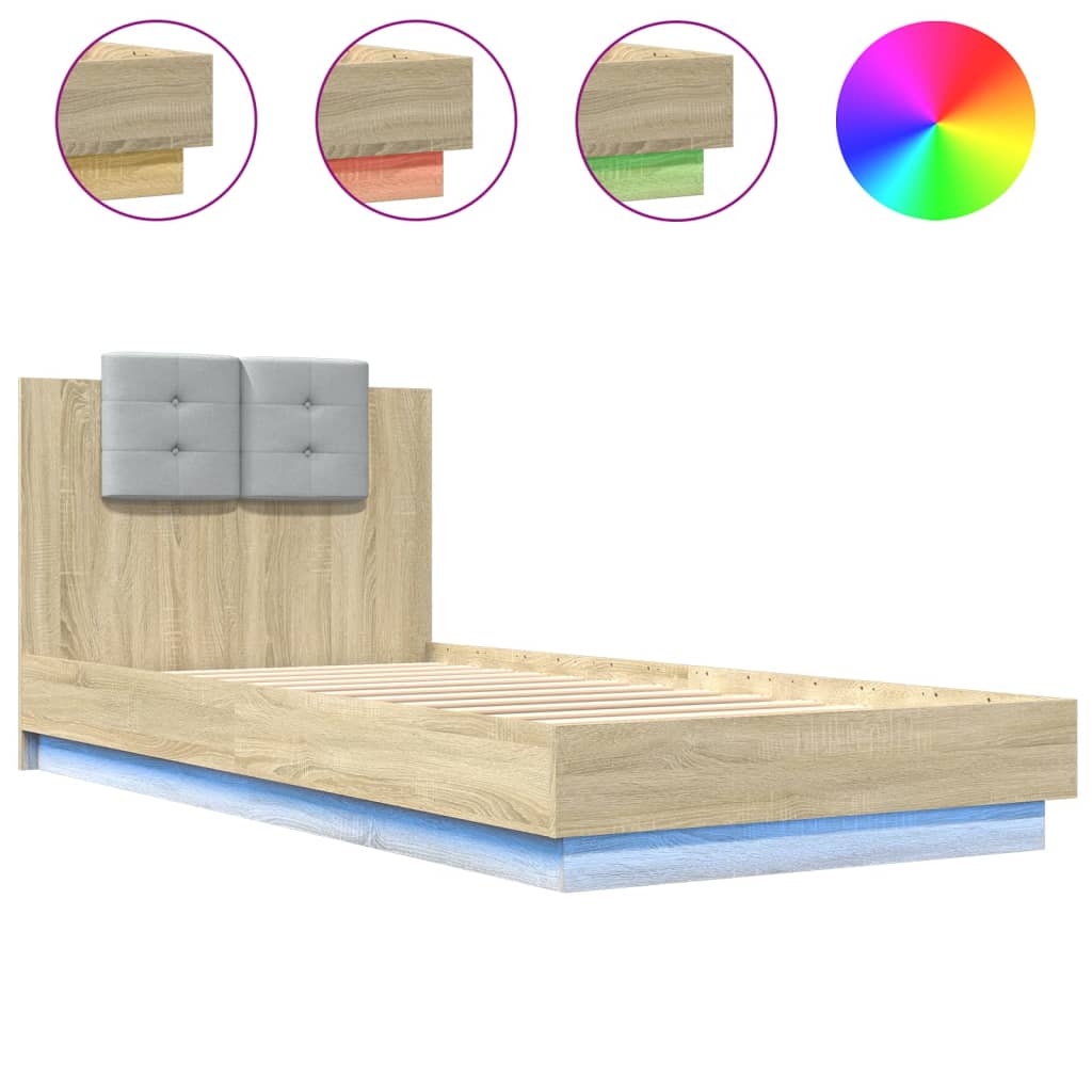 Bed Frame with LED without Mattress Sonoma Oak 100x200 cm
