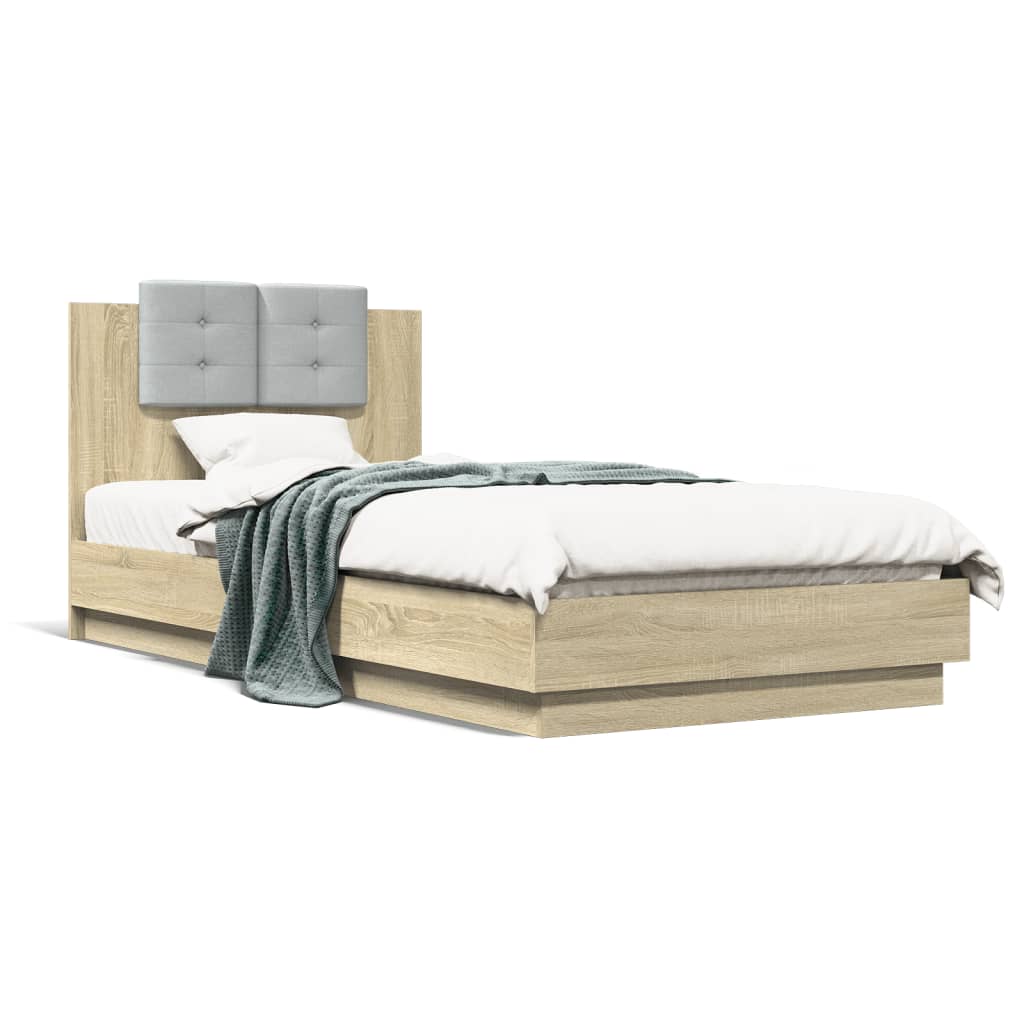 Bed Frame with LED without Mattress Sonoma Oak 100x200 cm