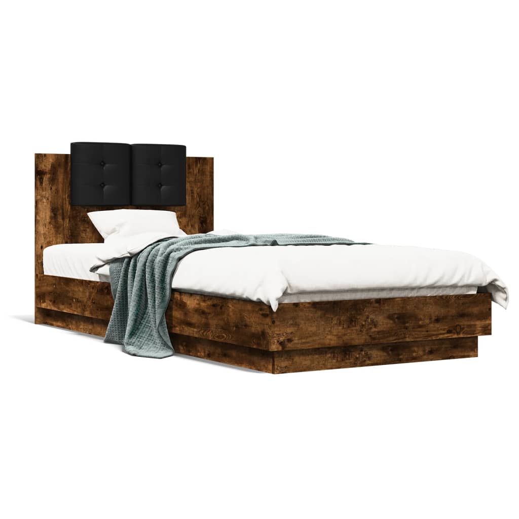 Bed Frame with LED without Mattress Smoked Oak 100x200 cm