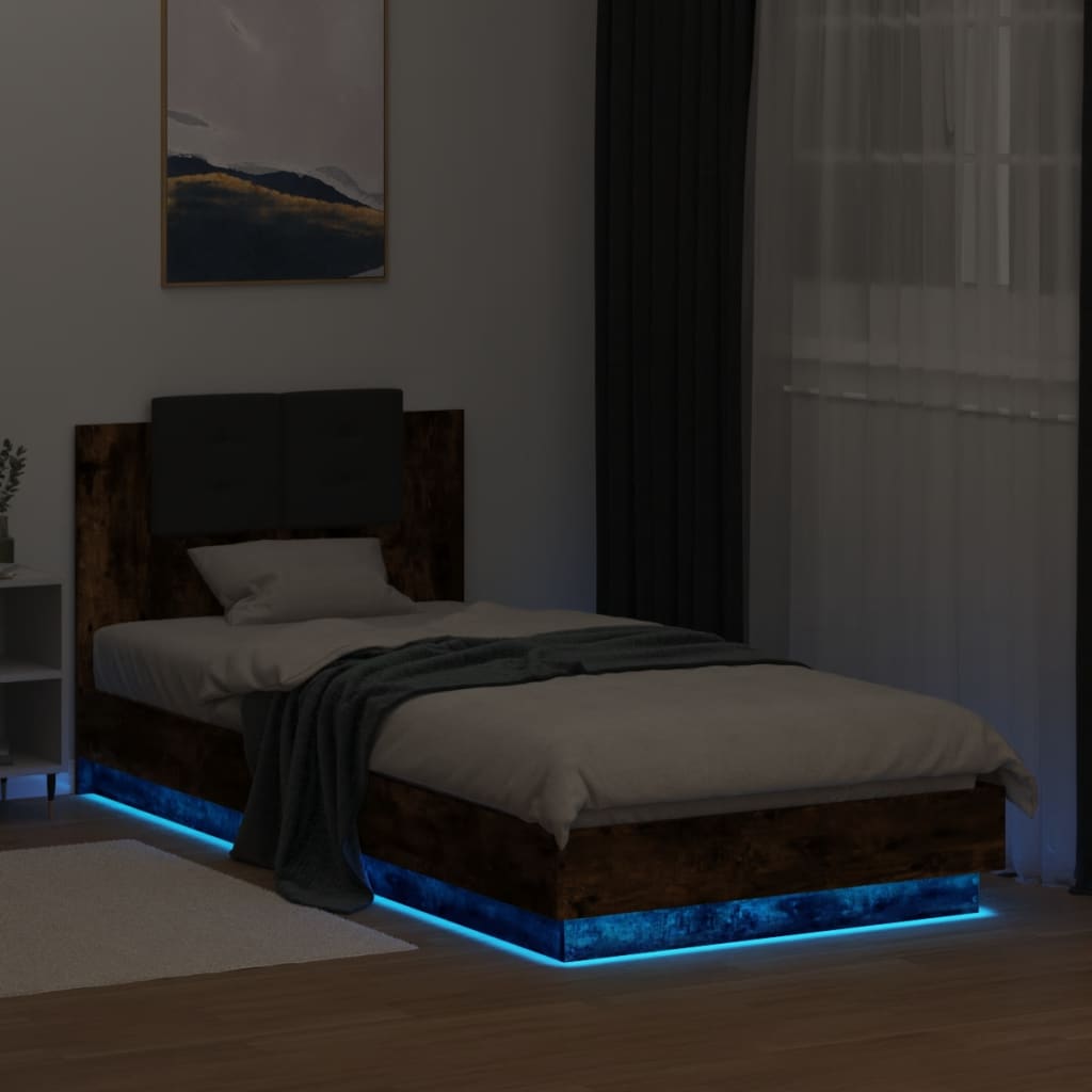 Bed Frame with LED without Mattress Smoked Oak 100x200 cm