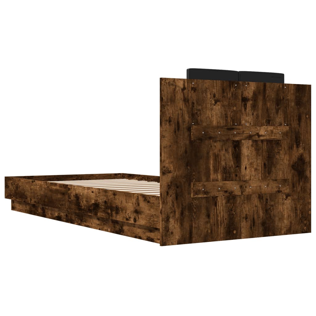 Bed Frame with LED without Mattress Smoked Oak 100x200 cm