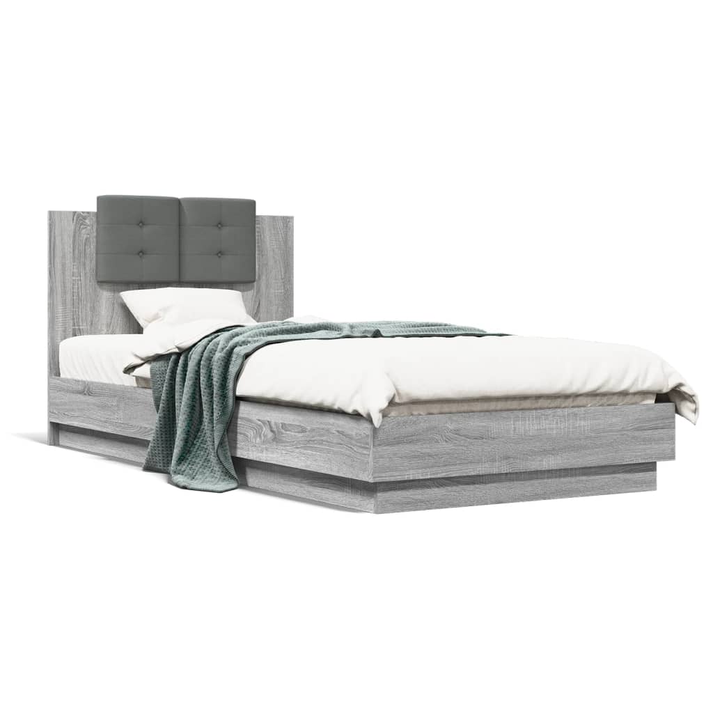 Bed Frame with LED without Mattress Grey Sonoma 100x200 cm