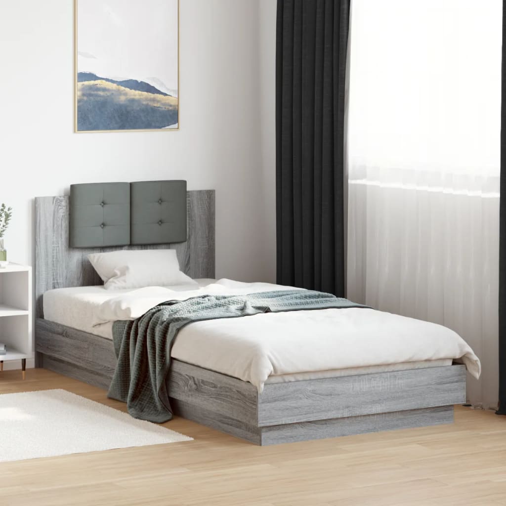 Bed Frame with LED without Mattress Grey Sonoma 100x200 cm