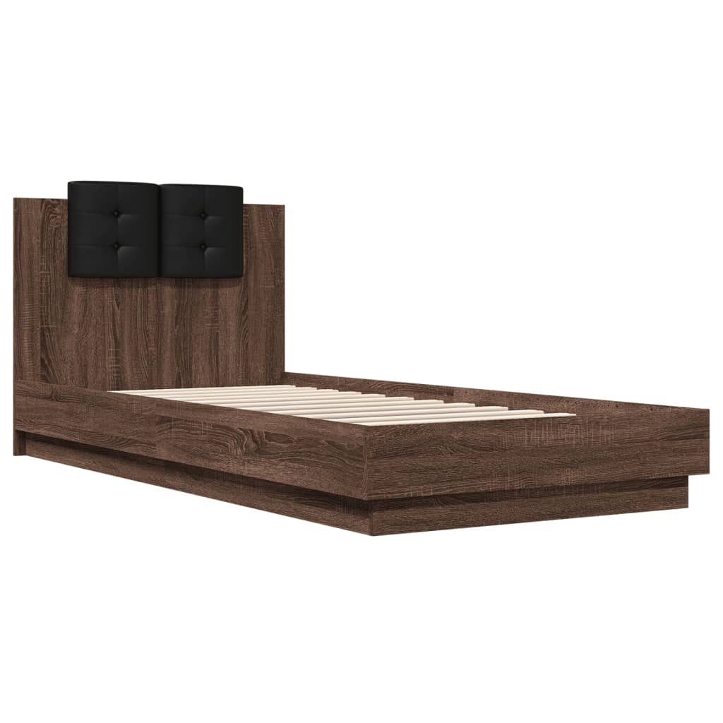 Bed Frame with LED without Mattress Brown Oak 100x200 cm