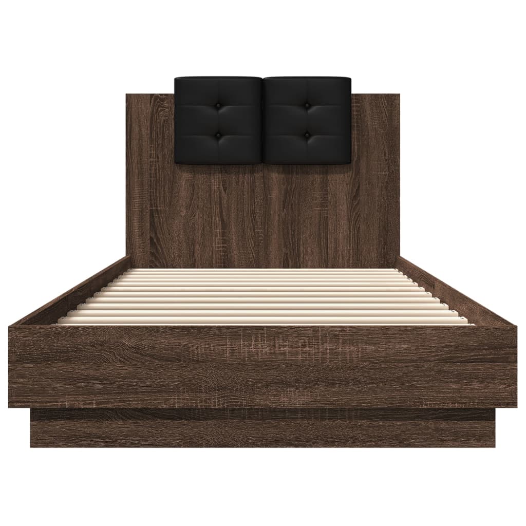Bed Frame with LED without Mattress Brown Oak 100x200 cm