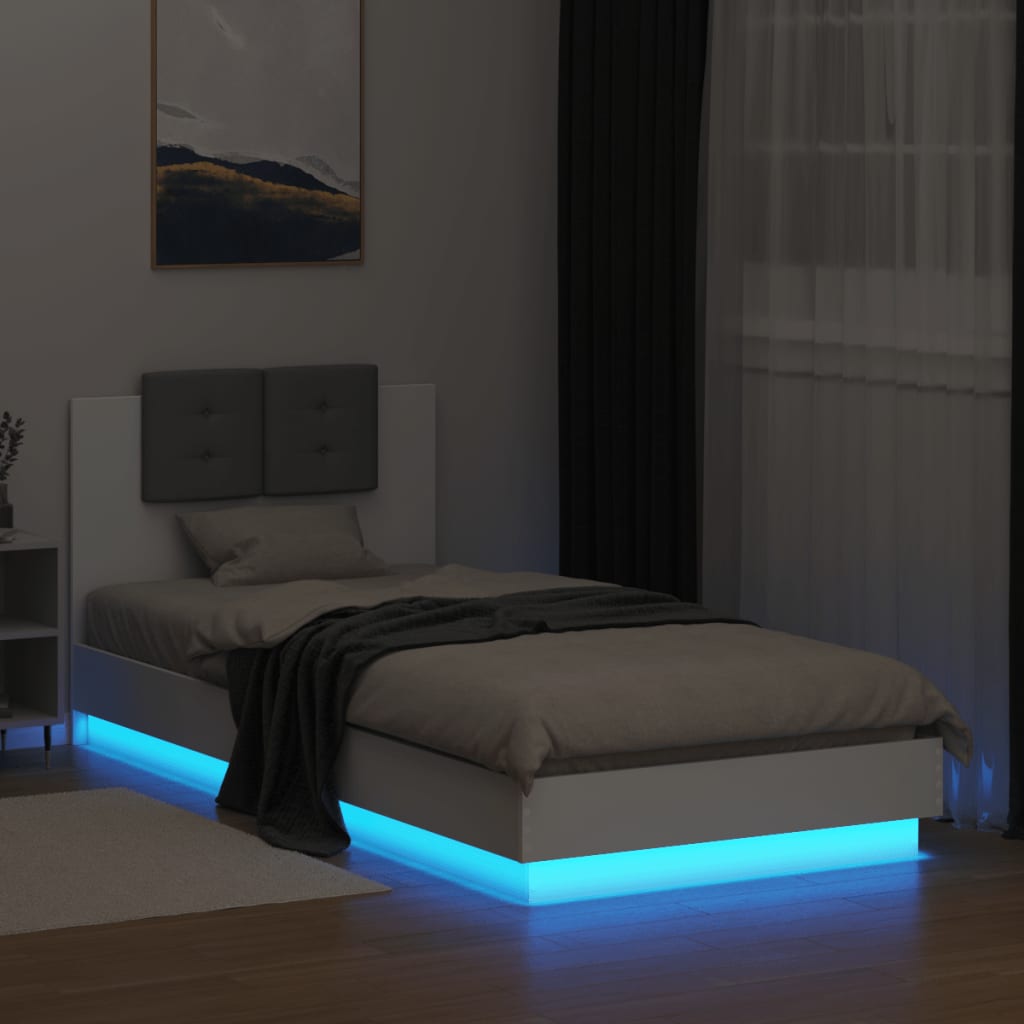 Bed Frame with LED without Mattress White 90x200 cm