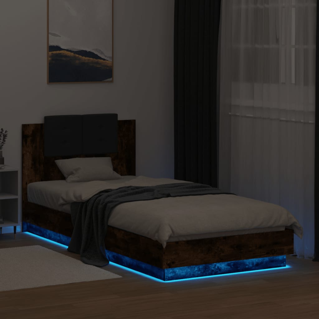 Bed Frame with LED without Mattress Smoked Oak 90x200 cm