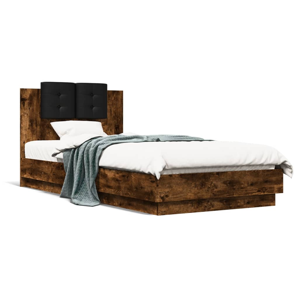 Bed Frame with LED without Mattress Smoked Oak 90x200 cm