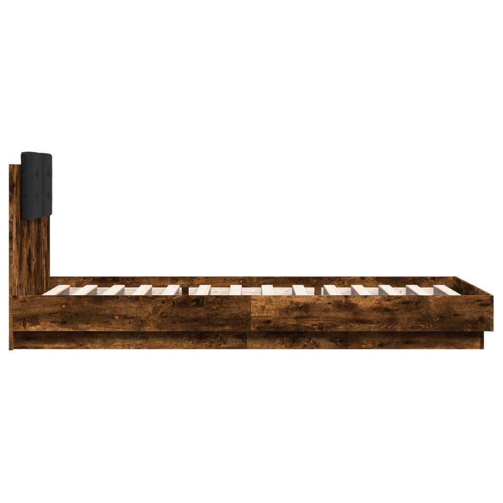 Bed Frame with LED without Mattress Smoked Oak 90x200 cm