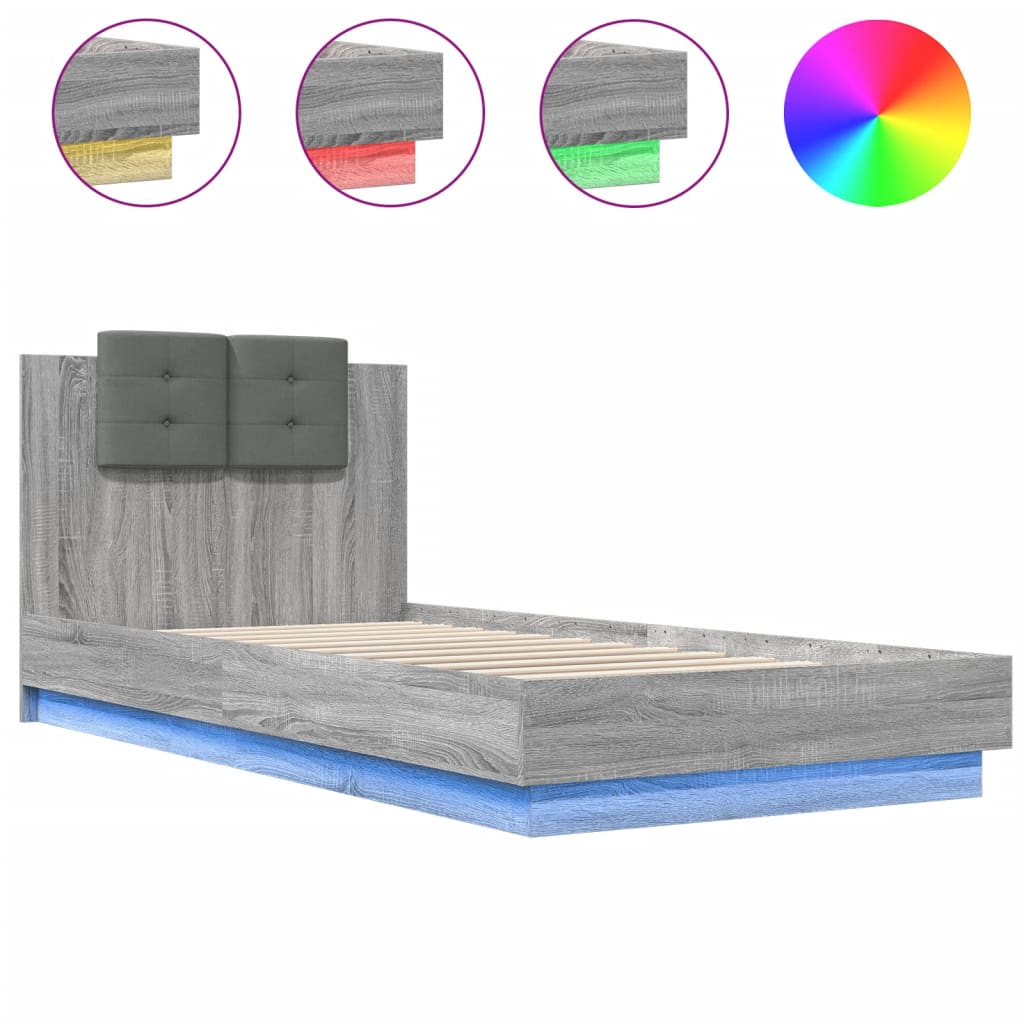 Bed Frame with LED without Mattress Grey Sonoma 90x200 cm