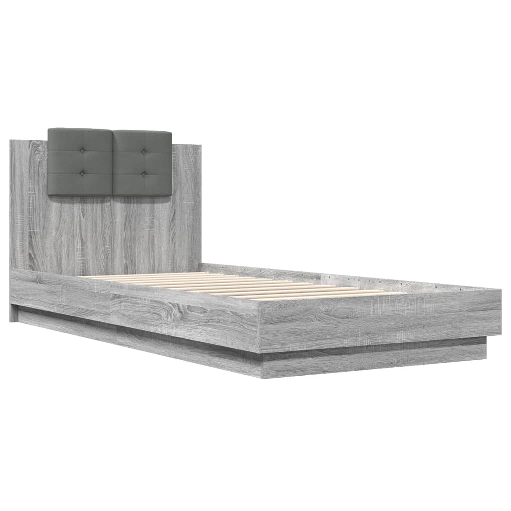 Bed Frame with LED without Mattress Grey Sonoma 90x200 cm