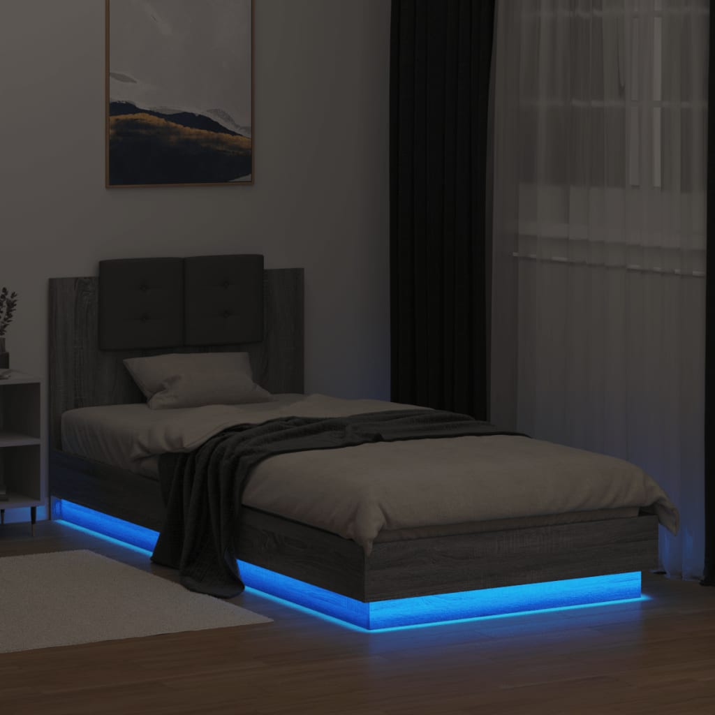 Bed Frame with LED without Mattress Grey Sonoma 90x200 cm