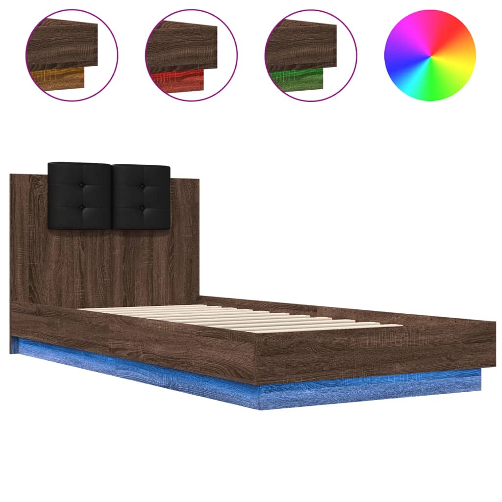 Bed Frame with LED without Mattress Brown Oak 90x200 cm