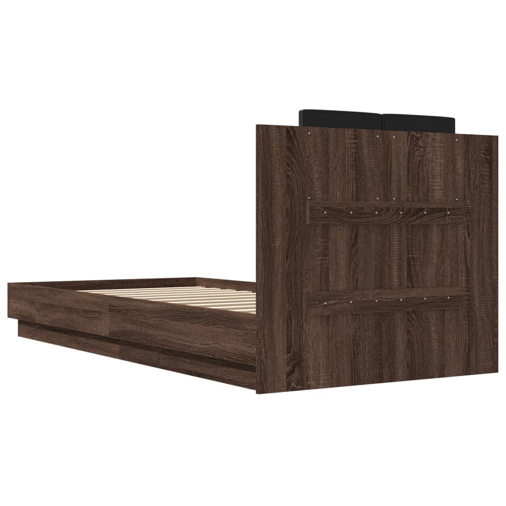 Bed Frame with LED without Mattress Brown Oak 90x200 cm