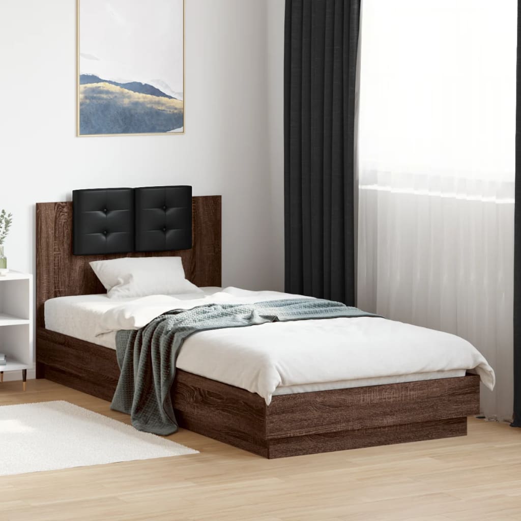 Bed Frame with LED without Mattress Brown Oak 90x200 cm